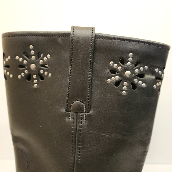 FRYE VINTAGE BLACK 77700 LASER FLORAL STUDDED HARNESS BIKER MOTO BOOT WMS SZ 8D - Picture 5 of 16